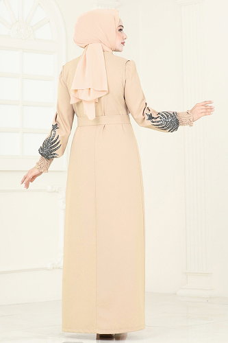 moda selvim Payet Detaylı Yelekli Abiye 2758ASMK1074 Taş - Thumbnail