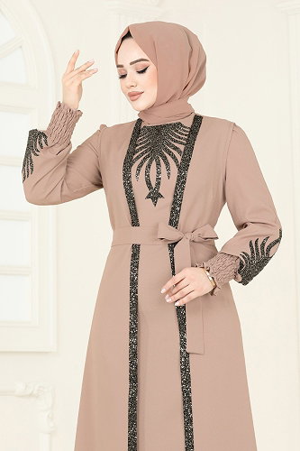 moda selvim Payet Detaylı Yelekli Abiye 2758ASMK1074 Vizyon - Thumbnail
