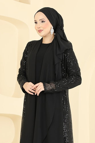 moda selvim Payetli Şık 3 lü Takım 5706EDFK1198 Siyah - Thumbnail