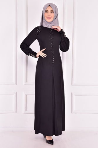 MRV A.S.M. - Pearl Detailed Hijab Dress ASM2369-M Black