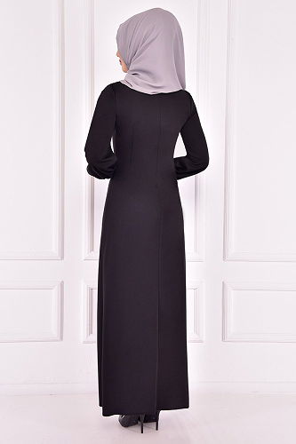 moda selvim الفستانASM2369-M أسود - Thumbnail