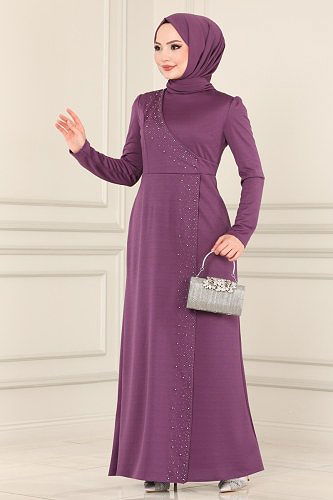 moda selvim Dress ASM2459 Dark Lilac - Thumbnail