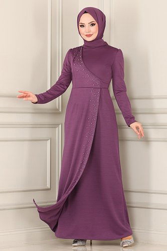 moda selvim Dress ASM2459 Dark Lilac - Thumbnail