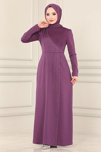 moda selvim Dress ASM2459 Dark Lilac - Thumbnail