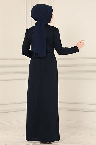 moda selvim Dress ASM2459 Navy Blue - Thumbnail