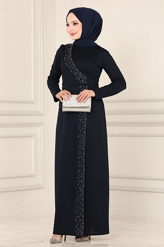 moda selvim Dress ASM2459 Navy Blue - Thumbnail