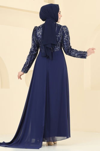 moda selvim Pelerin Detay Şifon Abiye 6625YG95 Laci - Thumbnail