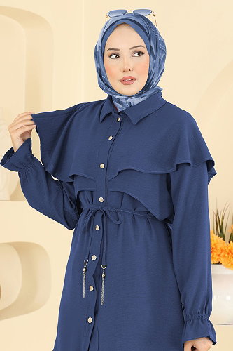 moda selvim Pelerin Detaylı 2 li Takım 9244PLK541 Koyu İndigo - Thumbnail