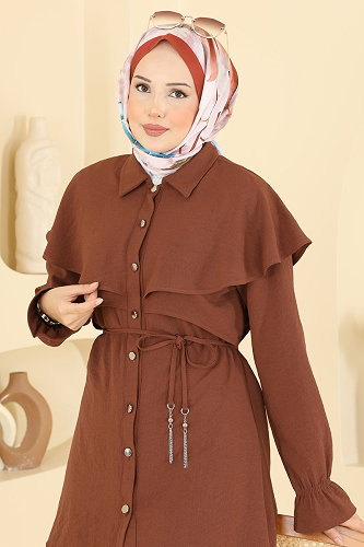 moda selvim Pelerin Detaylı 2 li Takım 9244PLK541 Taba - Thumbnail