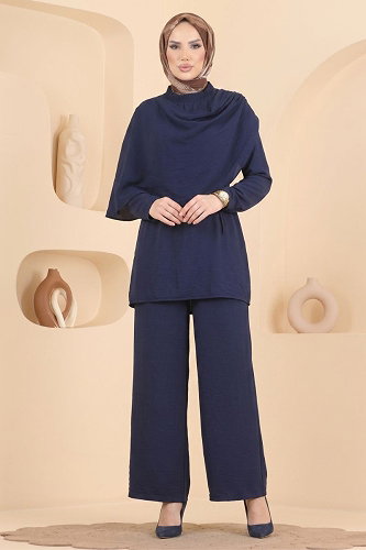 moda selvim Pelerin Detaylı Bağcıklı Takım 023ZMRK1203 Laci - Thumbnail