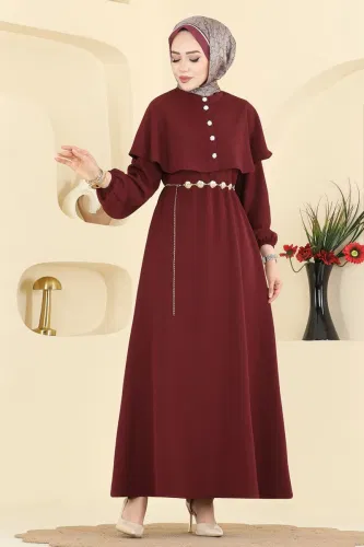 A.R.T. - Pelerin Detaylı Dabıl Elbise 875ART1138 Bordo
