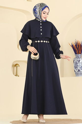 moda selvim Pelerin Detaylı Dabıl Elbise 875ART1138 Laci - Thumbnail