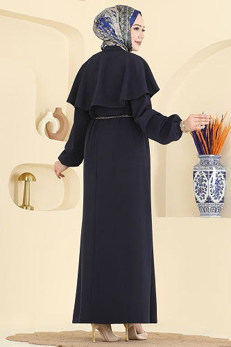 moda selvim Pelerin Detaylı Dabıl Elbise 875ART1138 Laci - Thumbnail