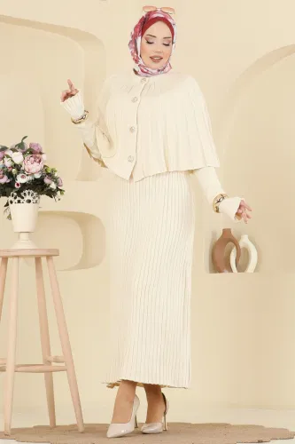 B.R.Z - Pelerin Detaylı Elbiseli Takım 4478BRZ597 Taş