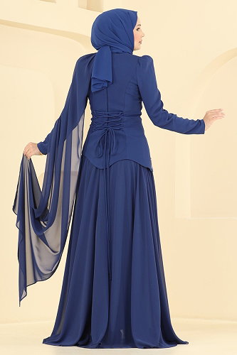 moda selvim Pelerin Detaylı Şifon Abiye 5608DMNK1166 Açık Laci - Thumbnail