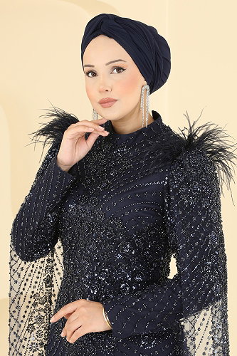 moda selvim Pelerin Detaylı Şık Abiye 1108MHR1107 Laci - Thumbnail