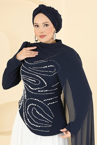 moda selvim Pelerin Detaylı Şık Abiye 257DMNK1166 Laci - Thumbnail