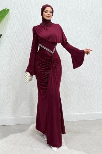 A.L.G.K. - Pelerin Detaylı Şık Abiye 4724ALGK1170 Bordo