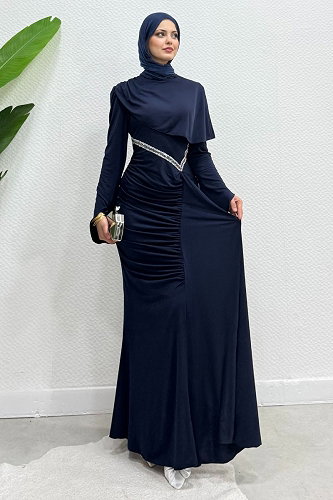moda selvim Pelerin Detaylı Şık Abiye 4724ALGK1170 Laci - Thumbnail