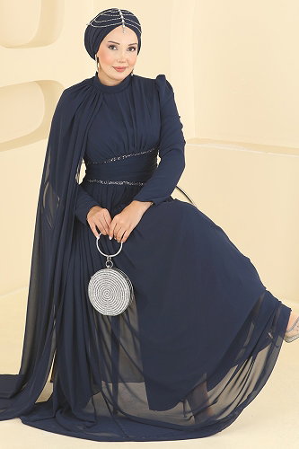 moda selvim Pelerin Detaylı Şık Abiye 5766DMNK1166 Laci - Thumbnail