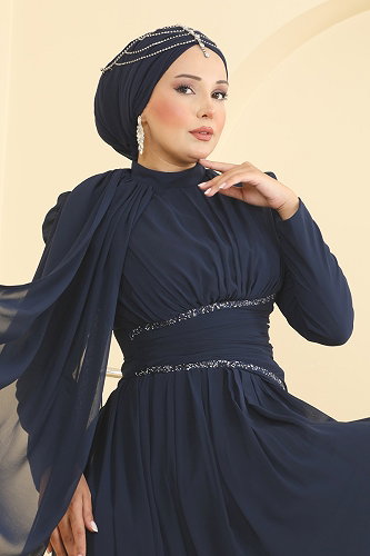 moda selvim Pelerin Detaylı Şık Abiye 5766DMNK1166 Laci - Thumbnail