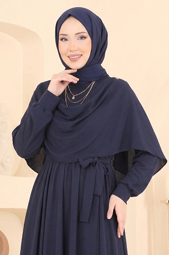 moda selvim Pelerin Detaylı Şık Elbise 004ZMRK1203 Laci - Thumbnail