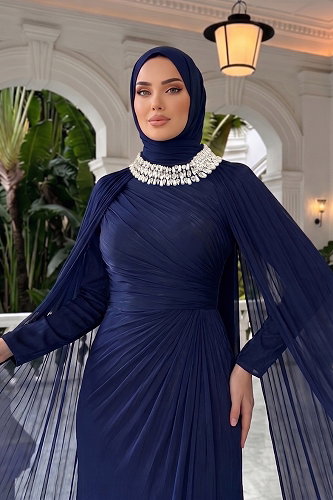 moda selvim Pelerin Kollu Şık Abiye 01247MHR1107 Laci - Thumbnail
