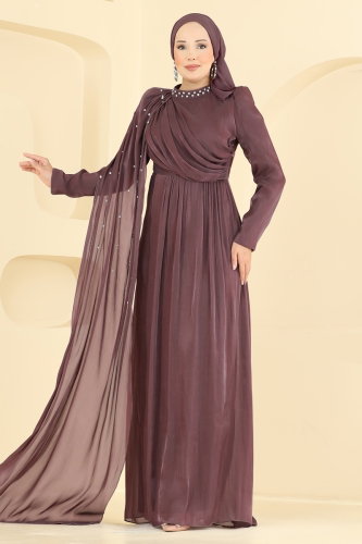 A.R.L. - Pelerini Taş Detaylı Abiye 4012ARL1089 Koyu Gül Kurusu