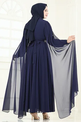 moda selvim Pelerinli Şifon Abiye 7101AB368 Laci - Thumbnail