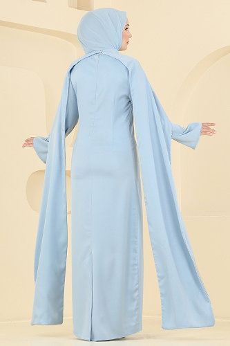 moda selvim Pelerinli Taş Detaylı Abiye 6306BSK463 Bebe Mavisi - Thumbnail