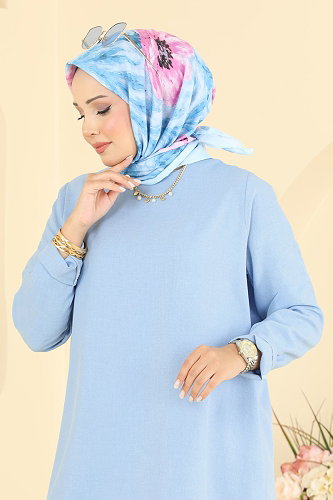 moda selvim Pile Detaylı 2 Li Takım 24054UKBK1160 Bebe Mavisi - Thumbnail