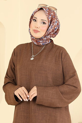moda selvim Pile Detaylı 2 Li Takım 24054UKBK1160 Kahve - Thumbnail