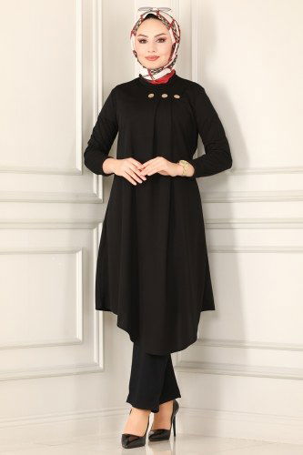 moda selvim Pile Detaylı Mira Takım 1511UKB139 Siyah - Thumbnail