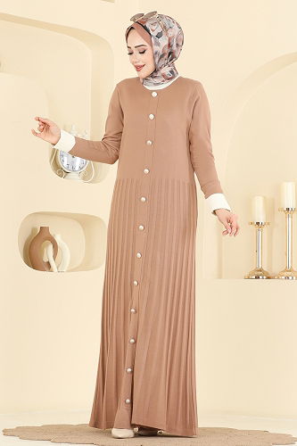 moda selvim Pile Detaylı Triko Elbise 1357MT581 Vizyon - Thumbnail