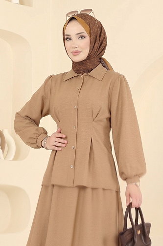 moda selvim Pili Detaylı Keten Takım 104NZRK1200 Vizyon - Thumbnail