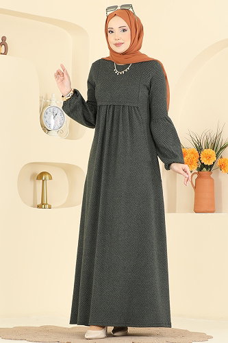 moda selvim Pili Detaylı Örme Elbise 24086UKBK1160 Haki - Thumbnail