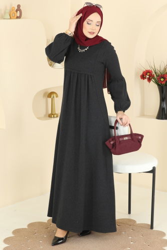 U.K.B.K. - Pili Detaylı Örme Elbise 24086UKBK1160 Siyah