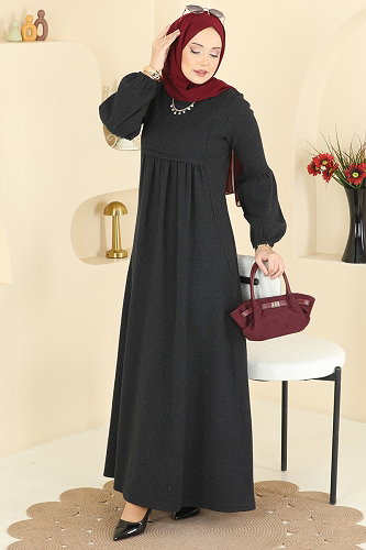 moda selvim Pili Detaylı Örme Elbise 24086UKBK1160 Siyah - Thumbnail