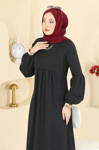 moda selvim Pili Detaylı Örme Elbise 24086UKBK1160 Siyah - Thumbnail