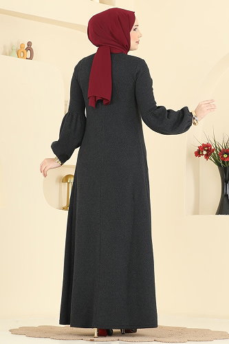 moda selvim Pili Detaylı Örme Elbise 24086UKBK1160 Siyah - Thumbnail