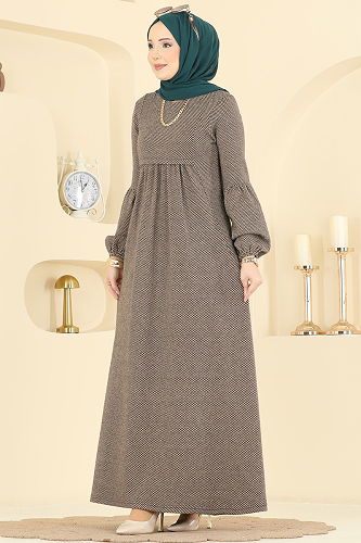 moda selvim Pili Detaylı Örme Elbise 24086UKBK1160 Vizyon - Thumbnail