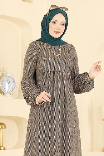 moda selvim Pili Detaylı Örme Elbise 24086UKBK1160 Vizyon - Thumbnail