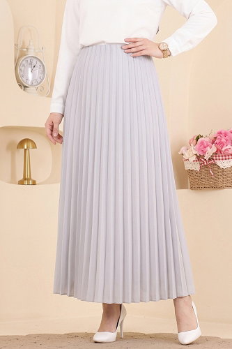 moda selvim Pilise Desenli Saten Etek 199NZRK1200 Gri - Thumbnail