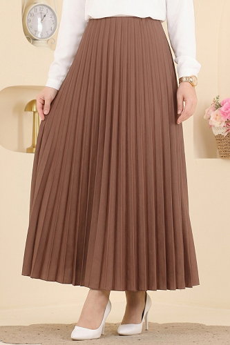 moda selvim Pilise Desenli Saten Etek 199NZRK1200 Kahve - Thumbnail