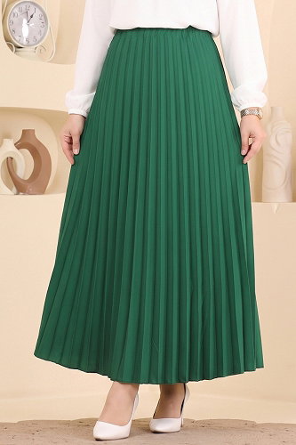 moda selvim Pilise Desenli Saten Etek 199NZRK1200 Yeşil - Thumbnail