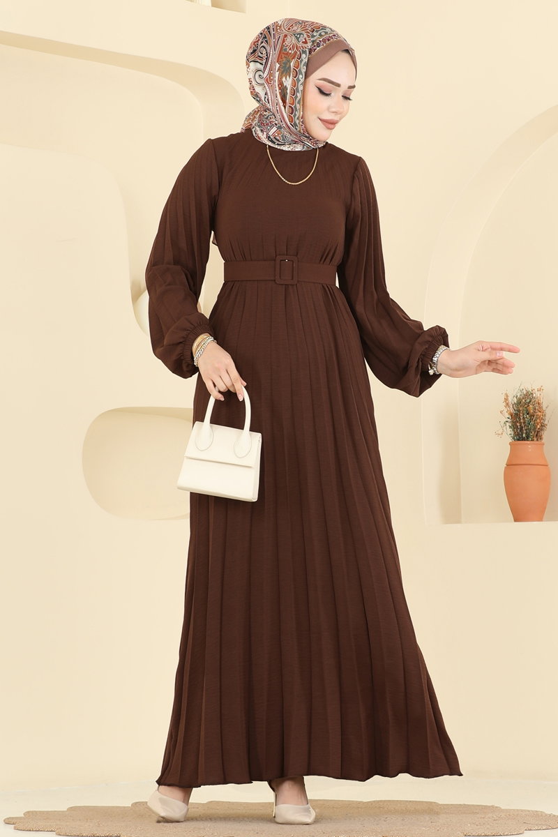 Pilise Detay Kemerli Elbise 2340MSZ1172 Kahve