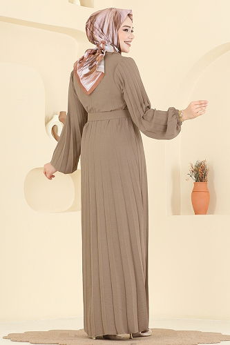 moda selvim Pilise Detay Kemerli Elbise 2340MSZ1172 Vizyon - Thumbnail