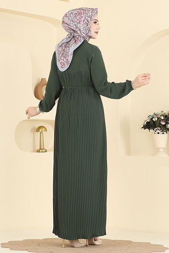 moda selvim Pilise Detaylı Aerobin Elbise 2465MSZ1172 Haki - Thumbnail