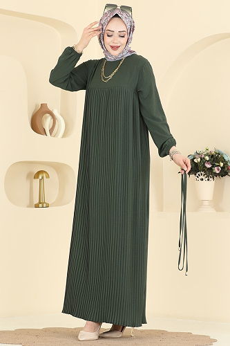 moda selvim Pilise Detaylı Aerobin Elbise 2465MSZ1172 Haki - Thumbnail