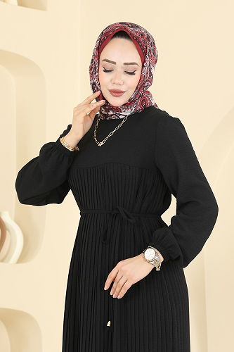 moda selvim Pilise Detaylı Aerobin Elbise 2465MSZ1172 Siyah - Thumbnail